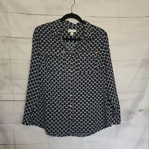 Women's Black and White Geometric Print Top